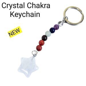Natural Healing Crystal Star Chakra Bead Keychain NEW!